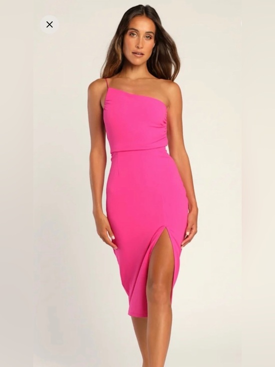 Hello Molly Dresses & Skirts - Hello Molly One-Shoulder Hot Pink Midi Dress with Front Slit